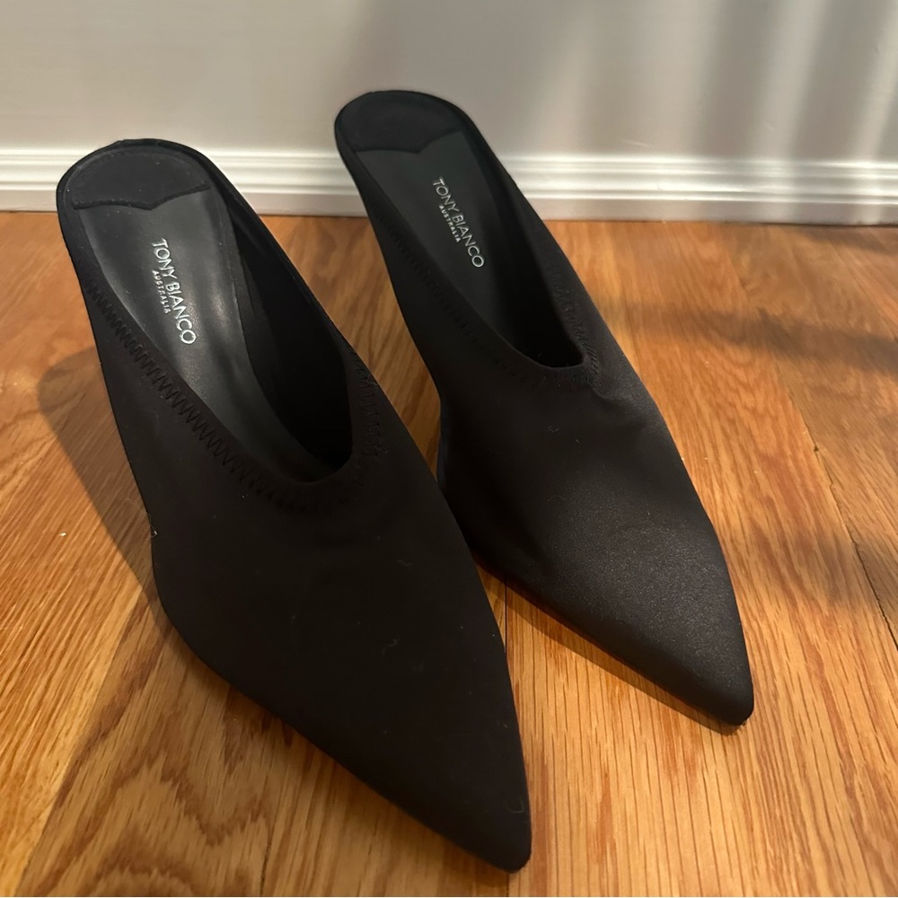 NWOB Tony Bianco Black Satin Heeled Mule — Size 9.5